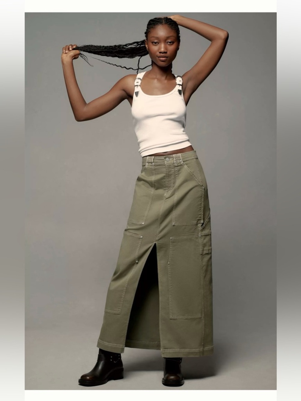 NWT Anthropologie Pilcro Carpenter Maxi skirt moss green utility cargo sz 6 - Picture 4 of 14